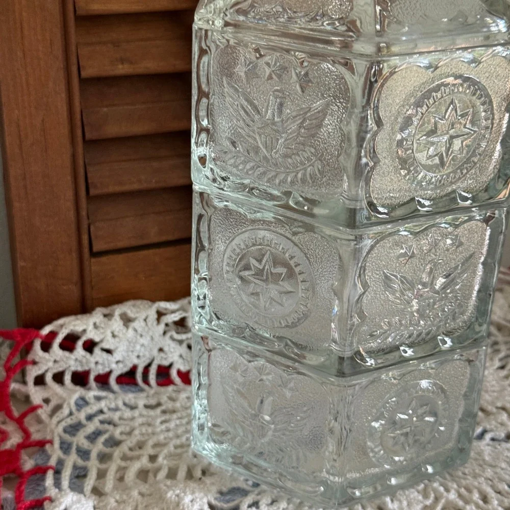 Vintage Tiara Amberina Style Clear Glass 3 Tier Eagle Star Stacking Canister Set